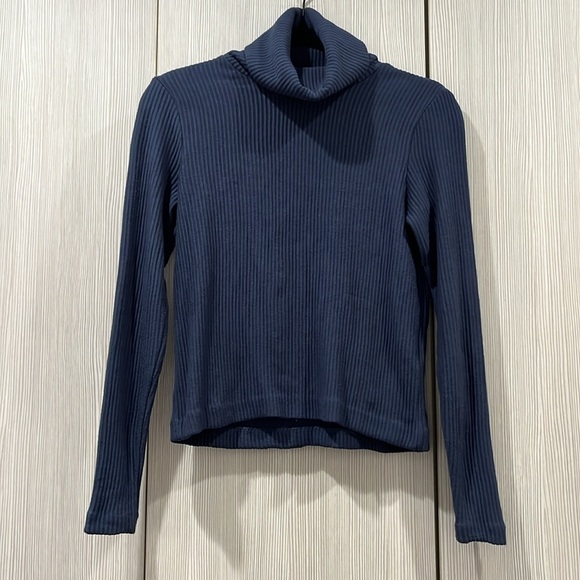 Club Monaco Meredy Ribbed Turtleneck Top | French Blue | XXS - Picture 2 of 11